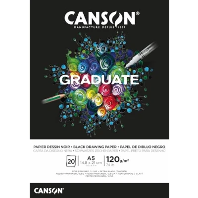 Abbildung von Canson Graduate C400110385 Zeichenpapier Zeichenblock, DIN A5, 20 Blatt, 120 g/m², schwarz