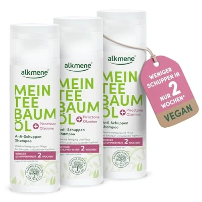Abbildung von alkmene Mein Teebaumöl Anti Schuppen Shampoo 3x 200 ml weniger in 2 Wochen gegen &amp; juckende Kopfhaut klimaneutrales Antischuppen Haarshampoo mit naturreinen