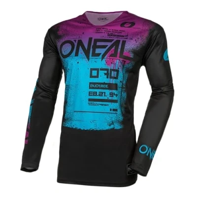 Abbildung von O&#039;NEAL Motocross Shirt Langarm MX MTB Mountainbike Leichtes Material, ergonomischer Slim Fit Schnitt für perfekte Passform Mayhem Jersey Scarz V.24 Erwachsene Schwarz Blau Größe XL