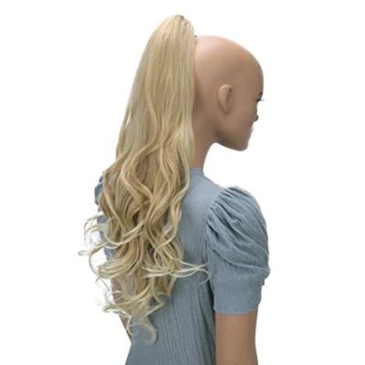 Abbildung von CAISHA 60cm Haarteil Ponytail Zopf Pferdeschwanz Haarverlängerung Voluminös Leicht Gewellt Hellblond Mix H510