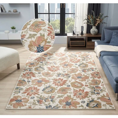Abbildung von OTTO home Teppich "Ellodie, Hoch-Tief-Struktur" rechteckig 7 mm Höhe Blumen, Floral, bunt, Wohnzimmer, Schlafzimmer, Esszimmer