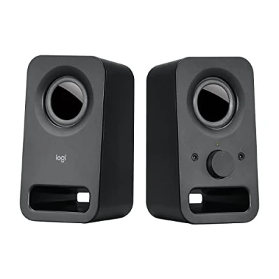 Abbildung von Logitech Z150 PC Lautsprecher, Stereo Sound, 2 6 Watt Spitzenleistung, 3,5 mm Eingang, Regler am rechten Kopfhörerbuchse, EU Stecker, PC/TV/Handy/Tablet Schwarz