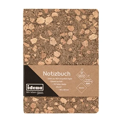 Abbildung von Idena 12253 Notizbuch 20 x 14 cm, blanko, 192 Seiten, aus 100 % recyceltem Papier, Einband Kork, 80 g/m², 1 Stück