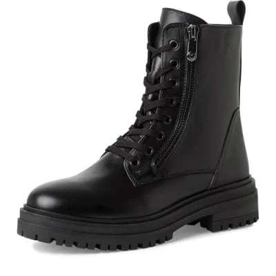 Abbildung von MARCO TOZZI Damen Stiefeletten zum Schnüren aus Leder mit Reißverschluss, Schwarz (Black), 40 EU