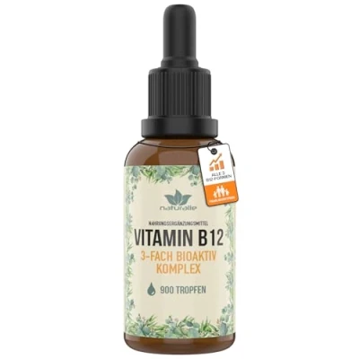 Abbildung von naturalie® Vitamin B12 Tropfen hochdosiert mit 400 µg pro 2 ohne Alkohol 3 Fach Komplex Adenosylcobalamin, Hydroxycobalamin und Methylcobalamin ca. 900 30ml