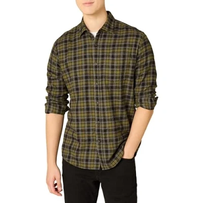 Abbildung von Amazon Essentials Herren Langarmhemd aus Flanell (in Übergröße erhältlich), Olivgrün, L