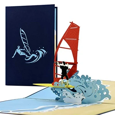 Abbildung von Diese Klappkarten Gutschein oder Geburtstagskarte für Surfer Wassersportler Reisegutschein StrandurlaubGeschenkidee Geburtstag, Hochzeit, H29