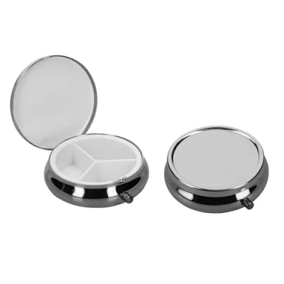 Abbildung von kwmobile 2x Edelstahl Pillendose mit 3 Fächern 5,2 x 1,7cm runde Tablettendose Box Edelstahlpillendose Dose in Schwarz