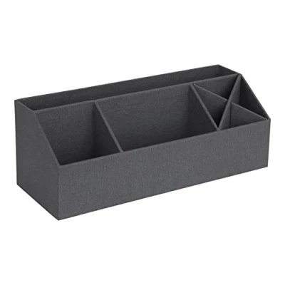 Abbildung von Bigso Box of Sweden ELISA Schreibtisch Organizer mit 4 Fächern Ordnungssystem für Zettel, Büroklammern, Stifte usw. Sortierkasten aus Faserplatte und Papier in Leinenoptik schwarz