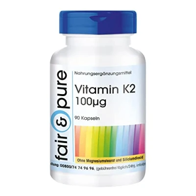 Abbildung von Fair &amp; Pure® Vitamin K2 Kapseln 100µg 90 natürlich aus Natto Menaquinon MK 7 vegan ohne Magnesiumstearat