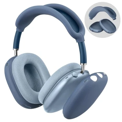 Abbildung von Fintie Silikonhülle Kompatibel mit Apple AirPods Max Kopfhörer, Kratzfeste Ohrmuschelabdeckung und Stirnbandabdeckung, Kopfhörer Zubehör, Blau