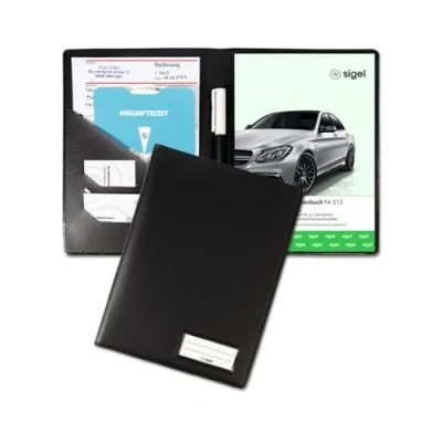 Abbildung von SIGEL EF510 Schutz Einband für Formulare A5 (z. B. Fahrtenbuch, Rechnung, Lieferschein), mit praktischen Einstecktaschen Belege und integriertem Stifthalter, schwarz