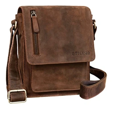 Abbildung von STILORD Herren Umhängetasche braun Kleine Vintage Schultertasche 8,4 Zoll Messenger Bag Tablettasche aus echtem Büffel Leder &#039;Finn&#039;