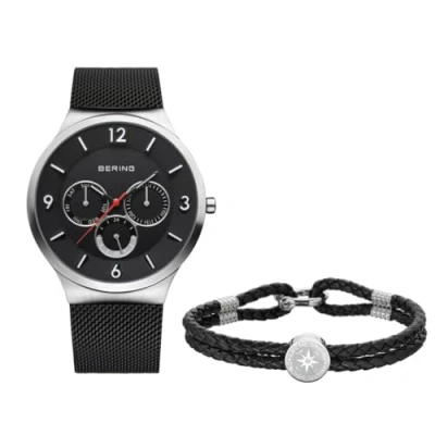 Abbildung von BERING Herren Set Analog Quarz Armbanduhr aus der Classic Collection und ein schwarzes Armband Kalbsleder 33441 102 GWP