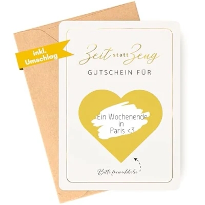 Abbildung von Zeit statt Zeug Gutschein zum selber ausfüllen Karte mit Rubbelaufkleber beschriften Rubbelkarte als Geburtstagskarte oder Gutscheinkarte Muttertag für gemeinsame