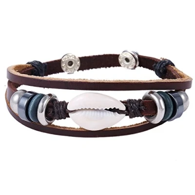 Abbildung von Morella Unisex Surfer Lederarmband braun mit Beads und Muschel