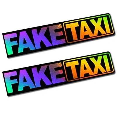 Abbildung von Finest Folia 2 x Aufkleber Faketaxi 13x2,7cm Funsticker Fake Taxi Driver Fun Hologramm Oilslick Sticker für Auto Motorrad Bus Wohnwagen Kfz Zubehör R103 (Hologramm)