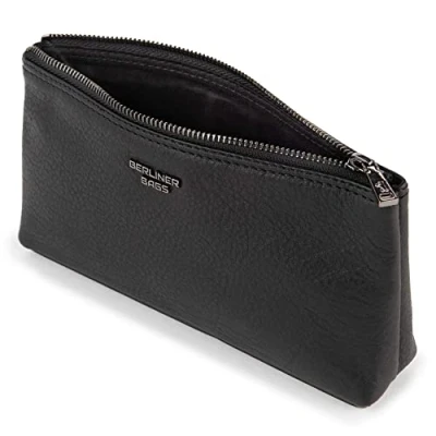 Abbildung von Berliner Bags Premium Kosmetiktasche Anna aus Leder, Kleines Mäppchen für Damen und Mädchen (Schwarz)