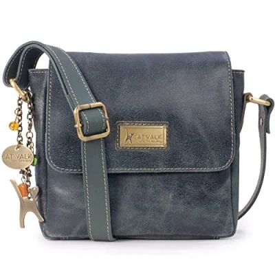 Abbildung von Catwalk Collection Handbags Damen Antik Leder Umhängetasche Crossbody Bag Klein Messenger Verstellbarer Schultergurt SABINE Grün