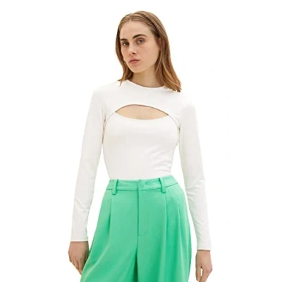 Abbildung von TOM Tailor Denim Langarmshirt MIT CUT OUT Langarmshirt, Damen, Größe: 38, Gardenia white
