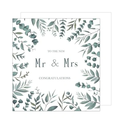 Abbildung von Edition Seidel Premium quadratische Glückwunschkarte zur Hochzeit mit Umschlag. Hochzeitskarte Grußkarte Vermählung Just Married Mr. &amp; Mrs. Zweige Eukalyptus (HQ102 SW024)