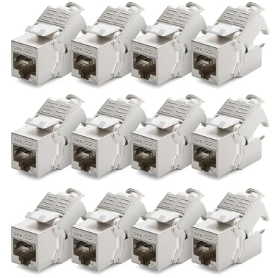 Abbildung von deleyCON 12x CAT6a Keystone Jack Modul Patchkabel Netzwerkkabel Verbinder STP Schirmung RJ45 Buchse Netzwerk Dose Patchpanel Keystonehalterung Erweiterung