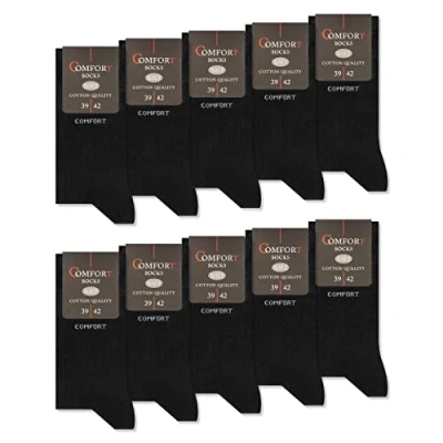 Abbildung von 10 Paar Comfort Socken ohne Gummi &amp; Naht Herren Damen Baumwolle Komfortbund 13100 (Schwarz 43 46)