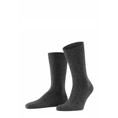 Abbildung von FALKE Herren Lhasa Rib M SO Wolle Kaschmir einfarbig 1 Paar Socken, Grau (Anthracite Melange 3080) neu umweltfreundlich, 43 46