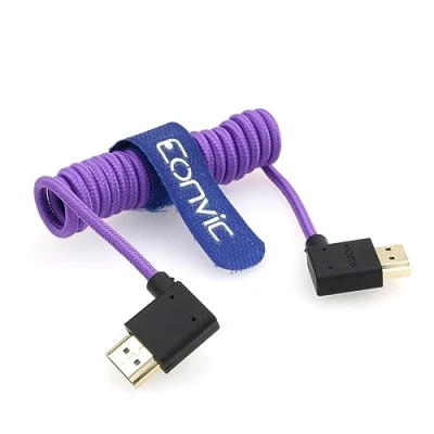 Abbildung von Eonvic 2.1 8K HDMI auf Kabel High Speed Thin Stecker Extender Lila Spiralkabel für Atomos Ninja V, Sony a7siii, Portkeys BM5 Monitor (rechts HDMI, links lila)