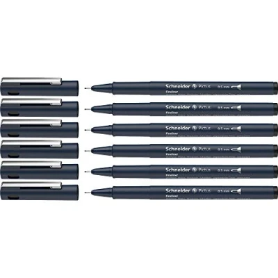 Abbildung von Schneider Pictus Fineliner (Strichstärke 0,5 mm, dokumentenechte Pigmentliner, metallgefasste Spitze, Gehäuse aus 85% recyceltem Kunststoff) 6er Pack, schwarz