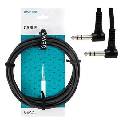 Abbildung von GEWA Patchkabel Basic Line0,9m, schwarz, 6,3 mm Winkelklinke stereo stereo, 190380