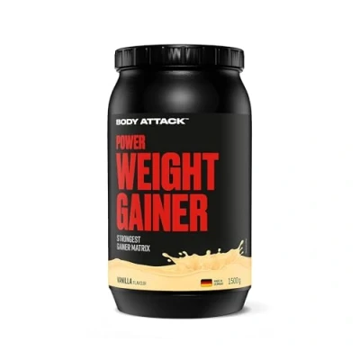 Abbildung von Body Attack Weight Gainer Vanilla, 1,5 kg 100% Masseaufbau, Kohlenhydrat Eiweißpulver zum Muskelaufbau mit Whey Protein, ideal für Hardgainer