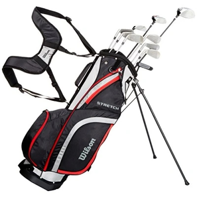 Abbildung von Wilson Anfänger Amazon Exclusive Komplettsatz, 10 Golfschläger mit Carrybag, Herren, Rechtshand, Stretch XL, schwarz/grau/rot, WGG157548