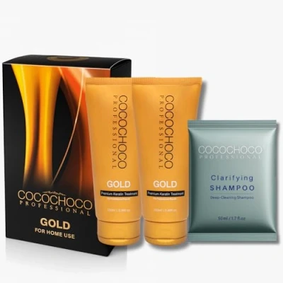 Abbildung von COCOCHOCO Professional Gold Keratin KIT in BOX Haarbehandlung (200 ml) und Reinigendes Shampoo (50 Komplex Kur Für Haarglättung alle Haartypen