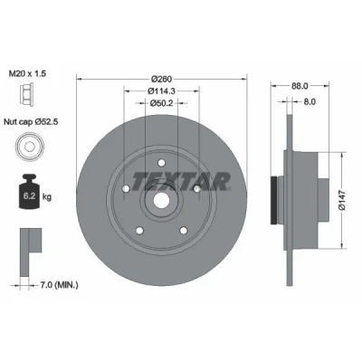 Abbildung von TEXTAR PRO 92196003 Bremsscheibe 260 8 05/05 114,3 voll beschichtet mit integriertem magnetischen Sensorring, Radlager RENAULT: MEGANE 3 Grandtour