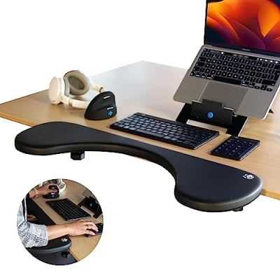 Abbildung von R Go Armlehnenstütze, Ergonomisch Unterarmstütze, zum Anklemmen, Ellenbogen Armlehne, Schreibtischverlängerung für Zuhause und Büro, einfaches Tippen Schmerzlinderung, Schwarz