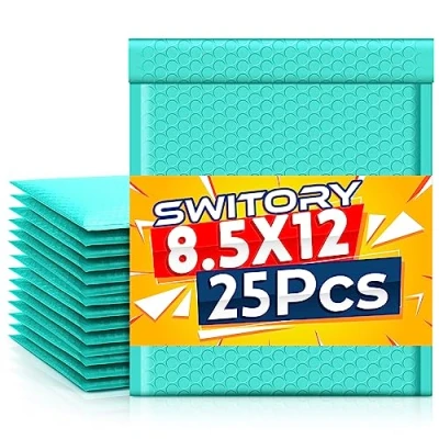 Abbildung von Switory 25 Stück Polsterumschläge 21,6 cm x 32cm Poly Bubble Mailer Selbstdichtende gepolsterte Umschläge Lined für Verpackungs (grün)