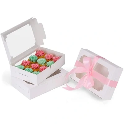 Abbildung von Belle Vous Weiße Papier Cupcake Box mit Sichtfenster (20er Pack) 13,5 x 20,3 5 cm Kraft Einweg Transportbox Cookies, Cupcakes, Desserts &amp; Torten Muffin