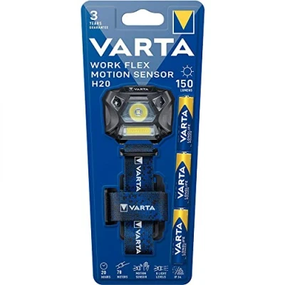 Abbildung von VARTA Stirnlampe LED inkl. 3x AAA Batterien, Work Flex Motion Sensor H20, Bewegungssensor, zwei Leuchtmodi, an und ausschalten durch Handbewegung, spritzwasser staubgeschützt