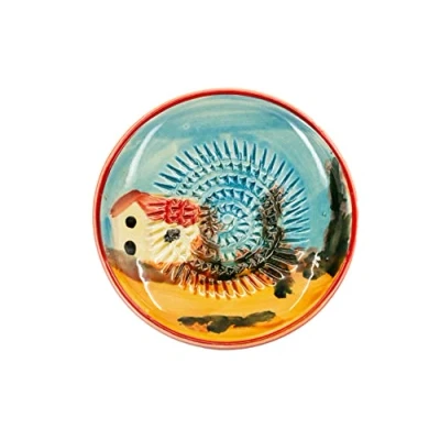 Abbildung von Kaladia Keramik Reibeteller/Keramikhobel ideal für Ingwer, Parmesan etc. Motiv: Landhaus Durchmesser: 12 cm handgemacht &amp; handbemalt Made in Spain