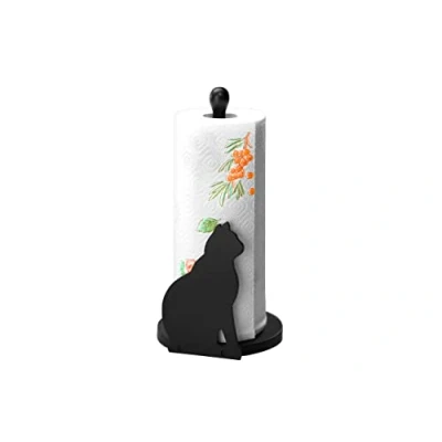 Abbildung von Maximex Papierrollenhalter Katze, passend für alle handelsübliche Küchenrollen, aus schwarz lackiertem Holz, Maße (B x H T): 15 30 cm