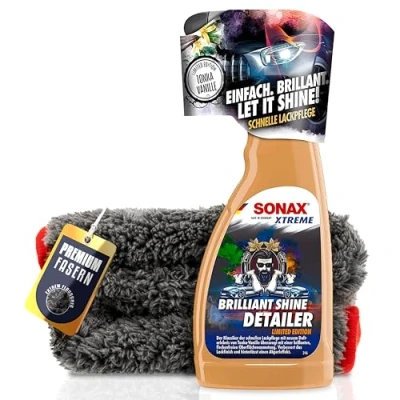 Abbildung von Auto Lackreiniger Set SONAX XTREME Brilliant Shine Detailer 500ml + Poliertuch Reiniger zur schnellen Lackpflege für frischen Glanz mit Wasserabperleffekt