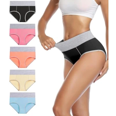 Abbildung von wirarpa Unterhosen Damen Baumwolle Unterwäsche Frauen Taillenslip Hohe Taille Slip 5er Pack Größe M
