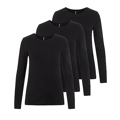 Abbildung von PIECES Damen PCSIRENE LS Tee 3 PACK NOOS CP, Black/3 Black Black, XL
