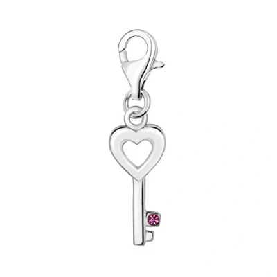 Abbildung von Quiges Charm Anhänger Rosa Zirkonia Herz Schlüssel 925 Silber mit Karabinerverschluss für Bettelarmband