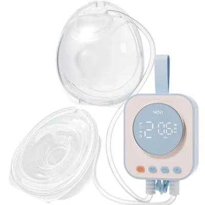 Abbildung von NCVI Elektrische Milchpumpe Freihändig Tragbar 4 Modi 9 Stufen, Doppelmotor 300 mmHg Krankenhausqualität, Superleise mit 21/24/28 mm Flansch &amp; 150ml Anti Tropf Becher (Blau)