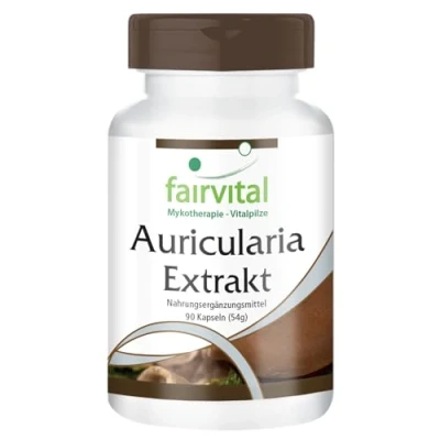 Abbildung von Fairvital Auricularia Extrakt 500mg HOCHDOSIERT Judasohr 30% Polysaccharide VEGAN 90 Kapseln