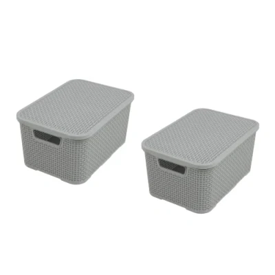 Abbildung von BranQ Home essential Set of 2 Plastic Rattan Baskets with Lids made Bisphenol A (BPA) Free Polypropylene, Light Grey, Size S (7 Litres)
