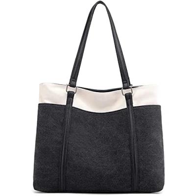 Abbildung von JANSBEN Damen Handtasche Schultertasche Canvas Casual Groß Tasche Shopper Elegant für Büro Schule Arbeit (Schwarz)