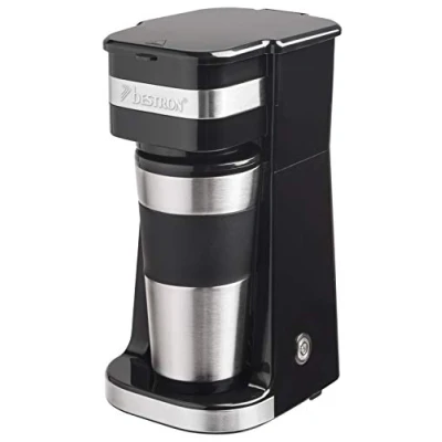 Abbildung von Bestron Kaffeemaschine mit Isolierbecher, Camping für gemahlenen Filterkaffee, kleine 2 Große Tassen, 750 Watt, Farbe: Schwarz/Silber